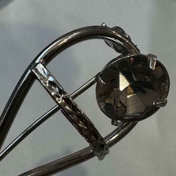 Vintage Brooch Bond Boyd Sterling Smoky Grey Rhinestone Round 60's Pin - Picture 6 of 10